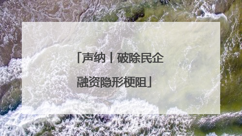 声纳丨破除民企融资隐形梗阻